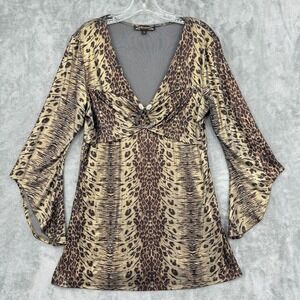 Mesmerize Blouse Womens Medium Tunic Iridescent Animal Print 90s Babydoll Baddie